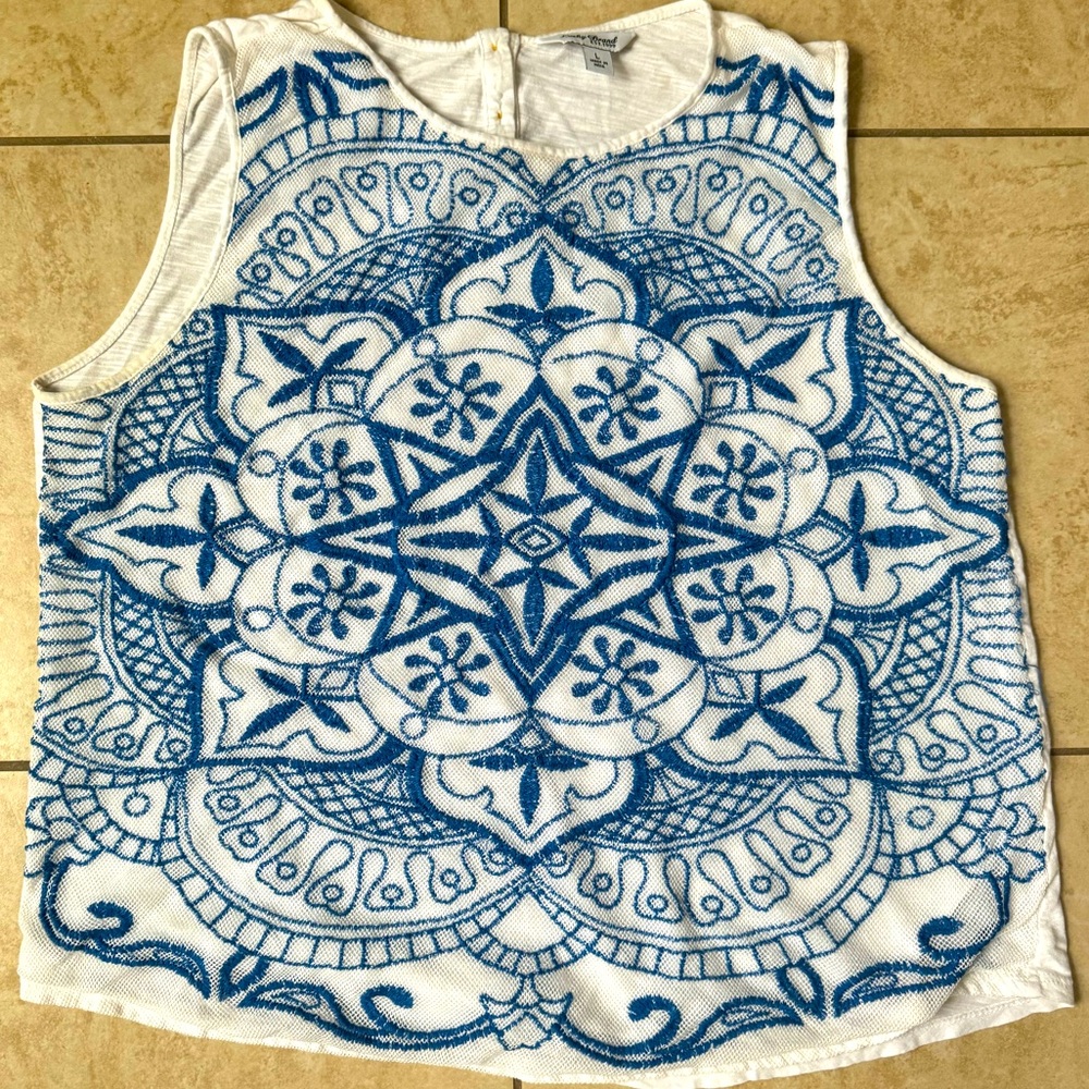 Lucky Brand Boho Embroidered Sleeveless Tee